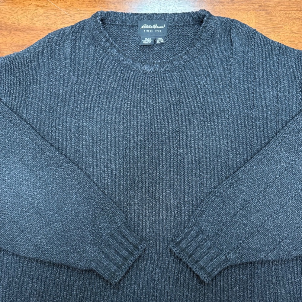 Eddie Bauer Sweater Mens XL Gray Vintage Made in USA Cotton Knit Crewneck Ribbed - Picture 2 of 6